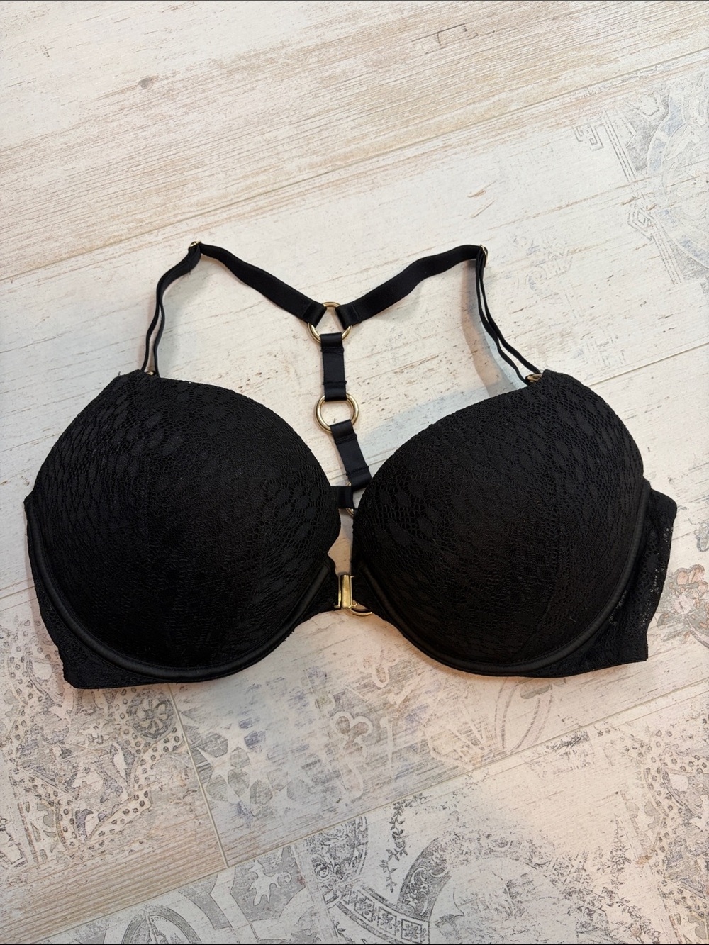 Victorias Secret Black Lace Very Sexy Racerback Push-up Bra 38D